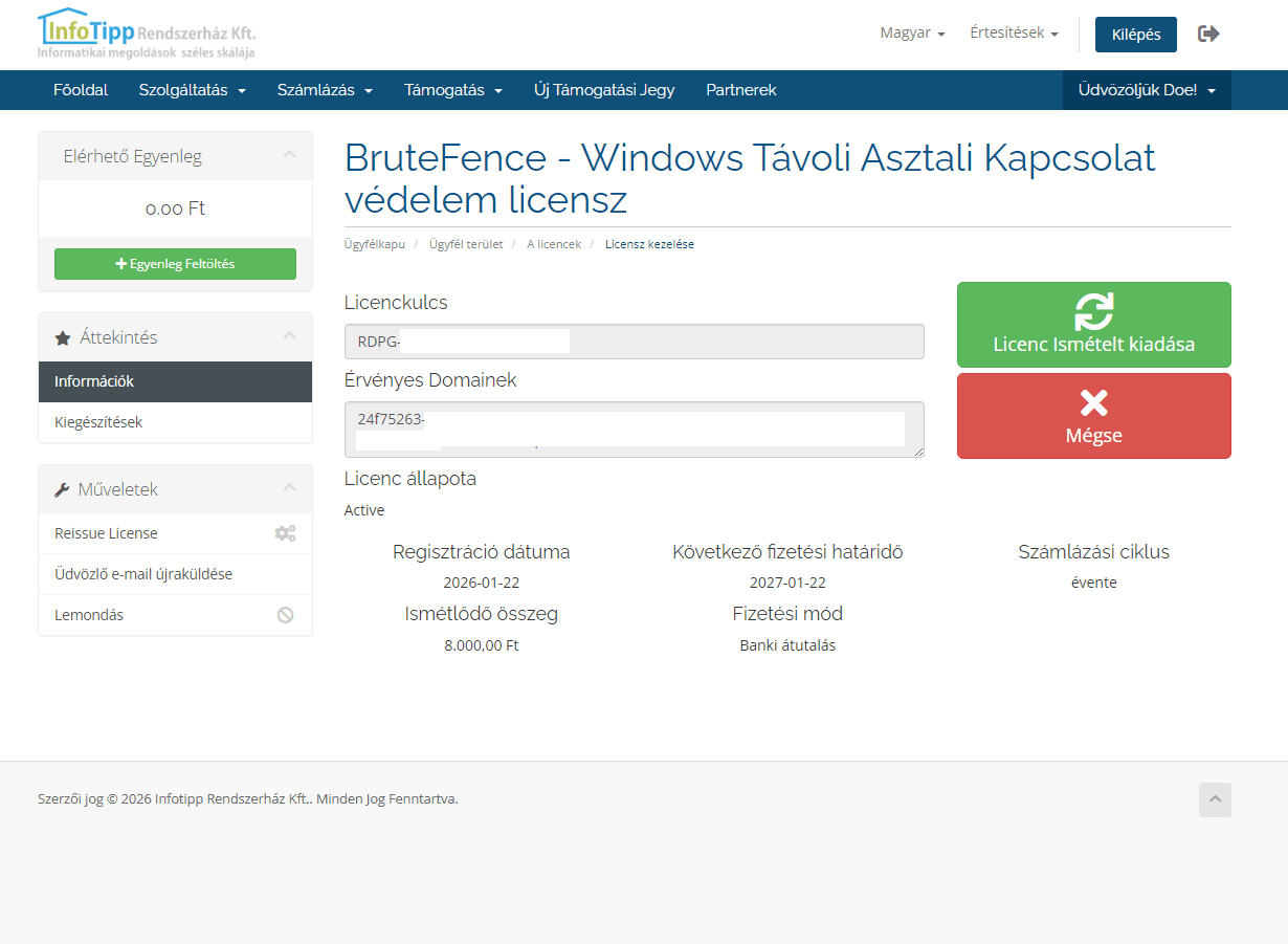 Reissue License gomb